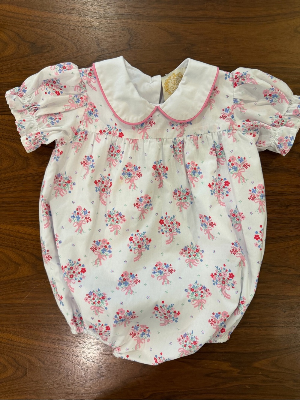 TBBC White Floral Baby Bubble Romper with Peter Pan Collar Size 12-18 months